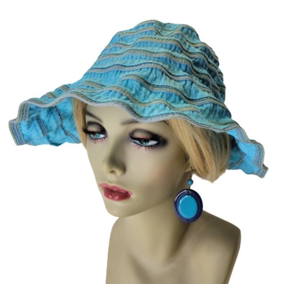 WOMENS Packable Cotton Blue Lightweight Summer Travel Golfing Beach Hat - Picture 6 of 16